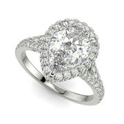 Luciana Pear Cut Pave Halo Split Shank Claw Set Engagement Ring - Nivetta